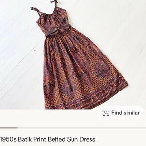 Vintage Batik Print Belted Sun Dress